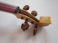 <h2>Savart Violin head</h2><p>Detail showing the purple heart fingerboard and peg box</p>